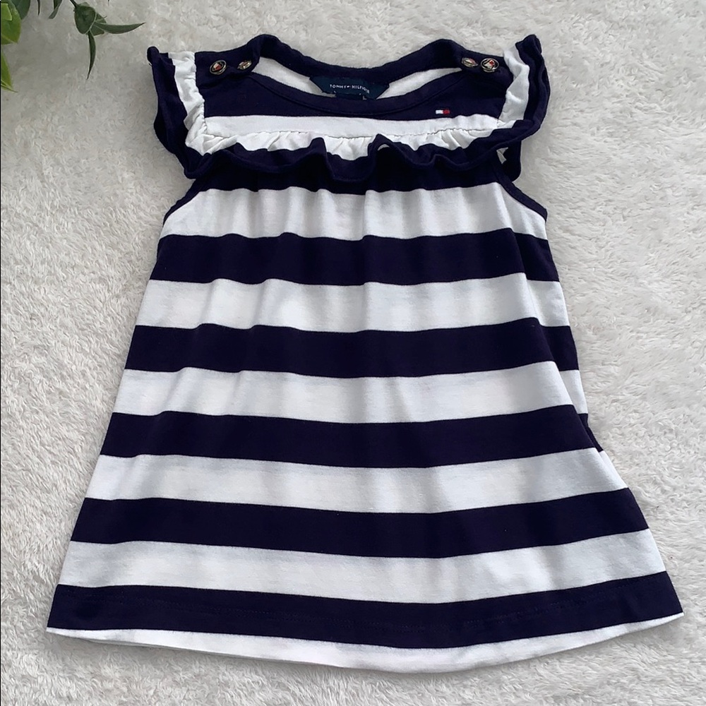 Tommy Hilfiger Navy and White Striped Sleeveless Tunic/Dress 3-6M EUC